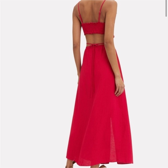 FIFTH & MODE / red LINEN O- RING CUTOUT maxi DRESS 2 - Picture 3 of 7